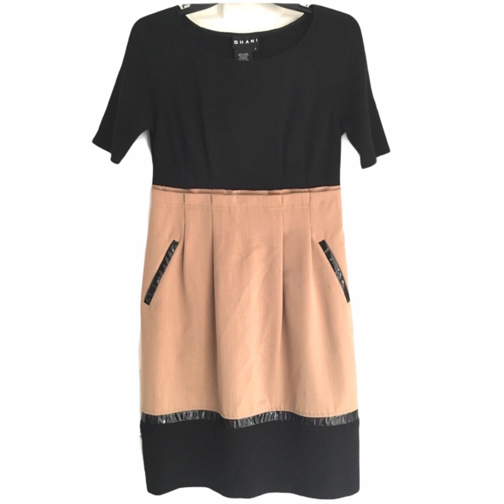 SHANI Black & Tan Color Block Wool Dress Size 4